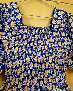 New Unused Floral Blue Fit And Flare Dress