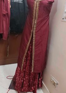 Elegant Maroon Ethnic kurti with skirt