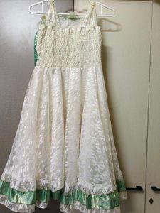 Girls Long Gown White and Green