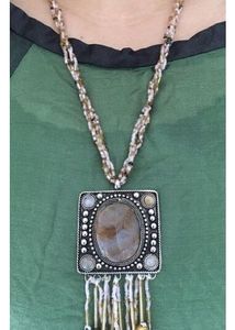 OOAK Beaded agate tassel Necklace