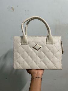 Quilted Cream Mini Top Handle Bag