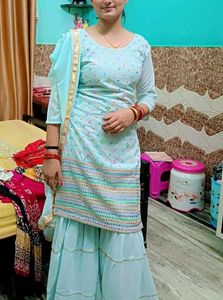 Light Blue Embroidered Sharara Suit