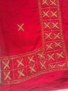Pure Red Saree With Kasab Work(KARWACHOTH SPECIAL)