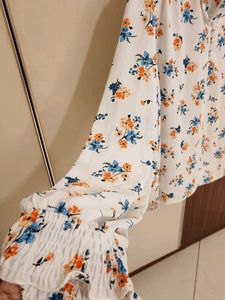 Blue And Orange Floral Ruffle Blouse - Allen Solly