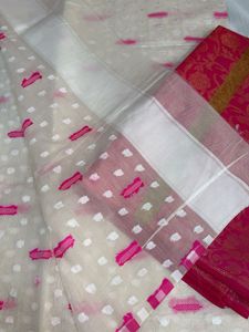 Cream and Bright Pink Banarasi suit