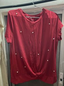 Red Pearl Embellished Top