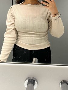 Cream Ribbed Knit Top