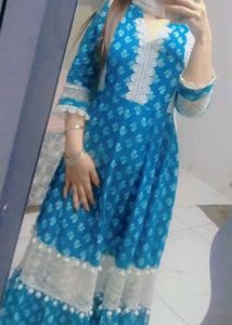 Sky Blue Floral Anarkali Kurta
