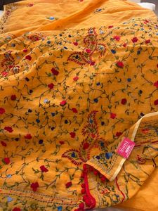 Elegant Yellow Hand Embroidered Saree