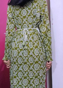 Olive Colour Long Sleeve Midi Kurti