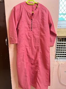 Pink Straight Collar Kurta For Office Wear