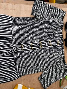 Striped Off-Shoulder Lace-Up Dress