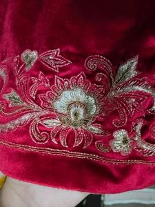 Red Velvet Embroidered Kurti