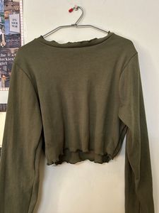 StreetStyleStore Olive Green Full Sleeve Crop Top