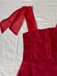 RED ORGANZA TIE UP DRESS