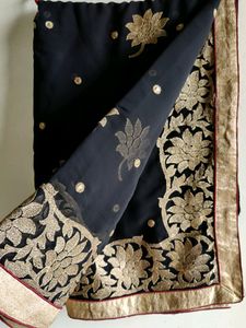 Black Golden Embroidered Saree With Blouse