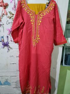 Pink &amp; Yellow Kurta Set With Duppata