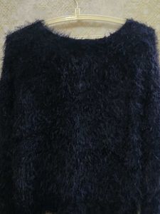 Fluffy Navy Blue Knit Sweater