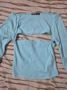 Blue Cutout Long Sleeve Top