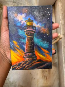 Mini Lighthouse Painting With Wooden Stand