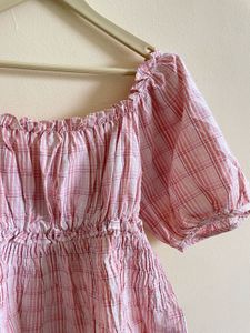 Pink Plaid Puff Sleeve Top