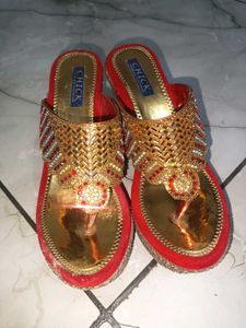 Red &amp; Gold Ethnic Flats sandal chappal