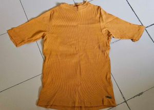 Mustard Ribbed Mock Neck Top
