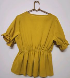 Clinched Waist Mustard Colour Crop Top (Women&#39;s)