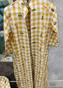 Yellow Checkered Button-Down Dress