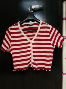 Red &amp; White Striped Crop Top