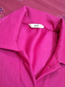 H&amp;M Pink Corduroy Button-Down Top