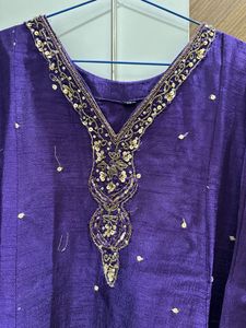 Purple Silk Embroidered Kurta Set