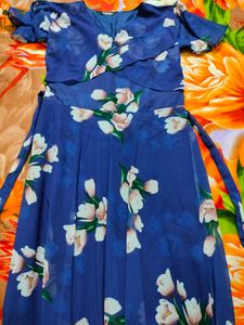 Navy Blue Floral Flare Gown- Size XL