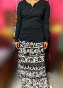 Black And White Free Size Cotton Skirt