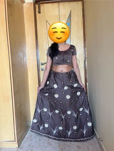 Brown Embroidered Lehenga Choli Set