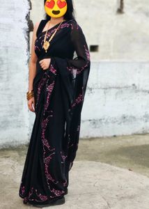 Sale✨Hand Work Black Saree