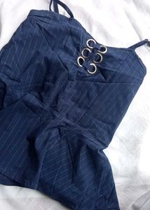 Blue Pinstripe Peplum Tank Top