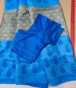 Elegant Blue Printed Saree