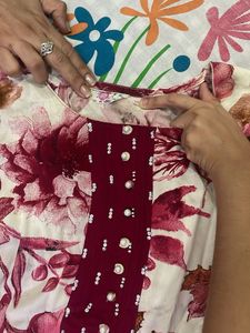Women Daily Wear Red And White Gown