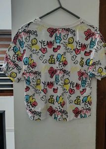 Cute White Tshirt With Multicolour Print