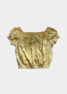 yellow off shoulder crop top