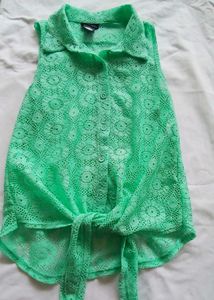 &#34;Mint Breeze&#34; Sheer Lace Tie-Front Top
