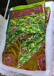 Green Embroidered Saree With Stiched Blouse