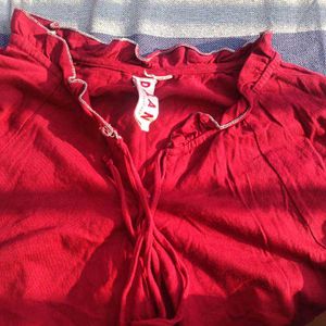 Red Embroidered Long Sleeve Top