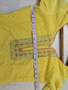 Yellow Embroidered Kurti Pant Set With Dupatta