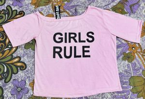 Baby Pink ‘girls Rule’ Printed Crop Top