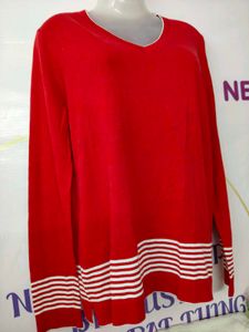 Red V-Neck Knit Sweater