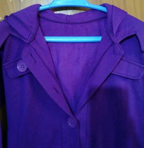 Purple Hooded Button-Down Coat
