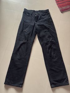 Black Ripped Wide Leg Jeans