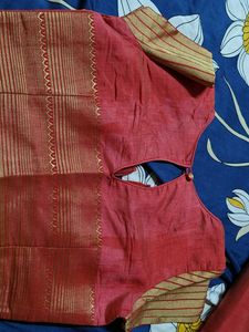 Elegant Red Cotton Silk Saree